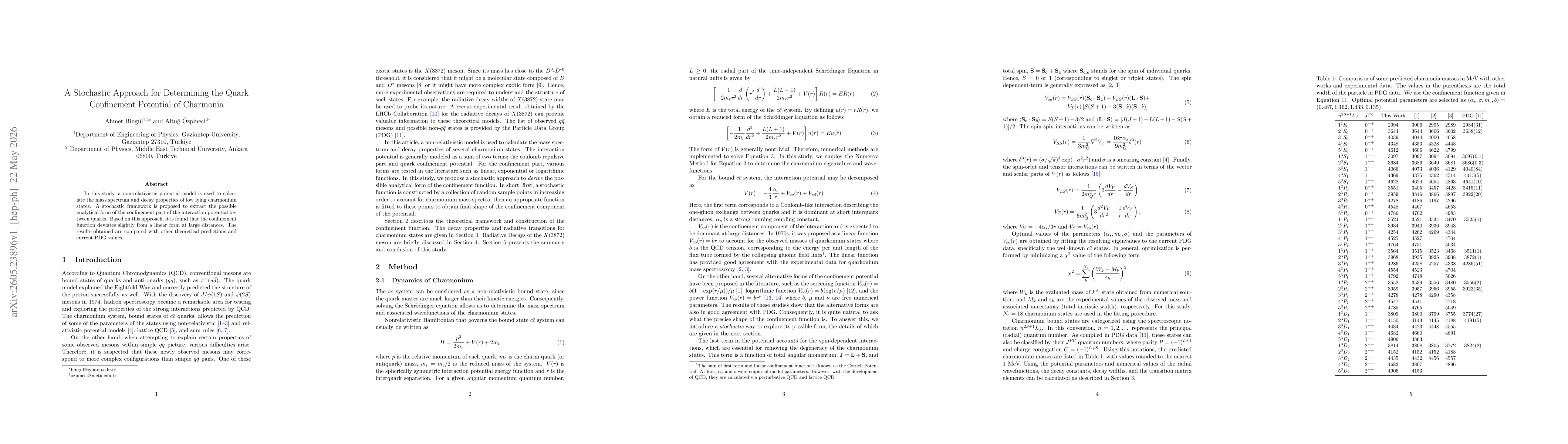 Thumbnail for A Stochastic Approach for Determining the Quark Confinement Potential of Charmonia