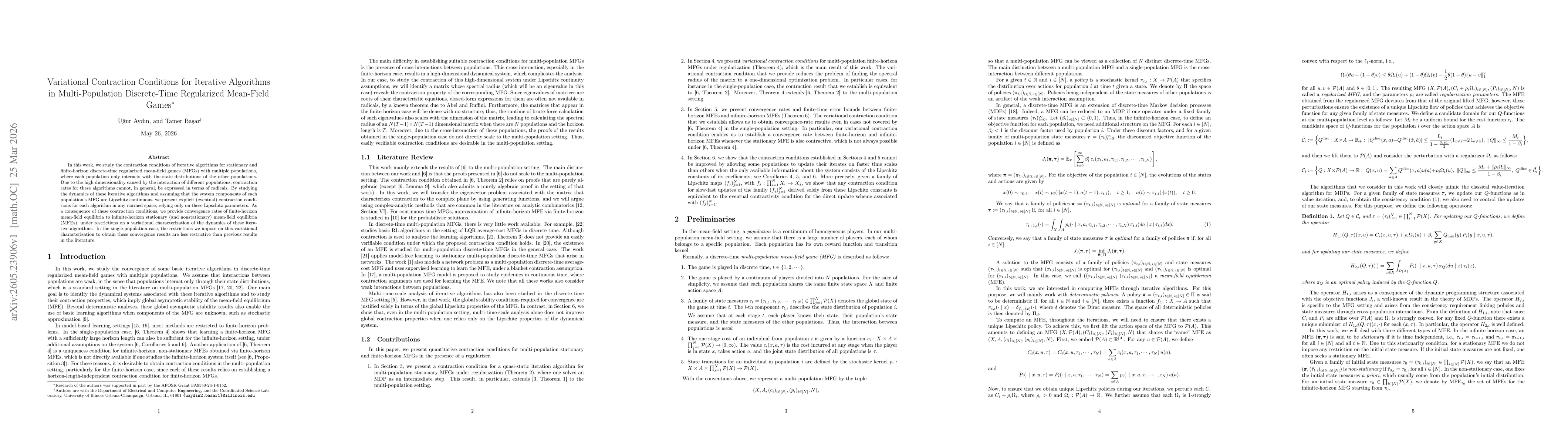 Thumbnail for Variational Contraction Conditions for Iterative Algorithms in Multi-Population Discrete-Time Regularized Mean-Field Games