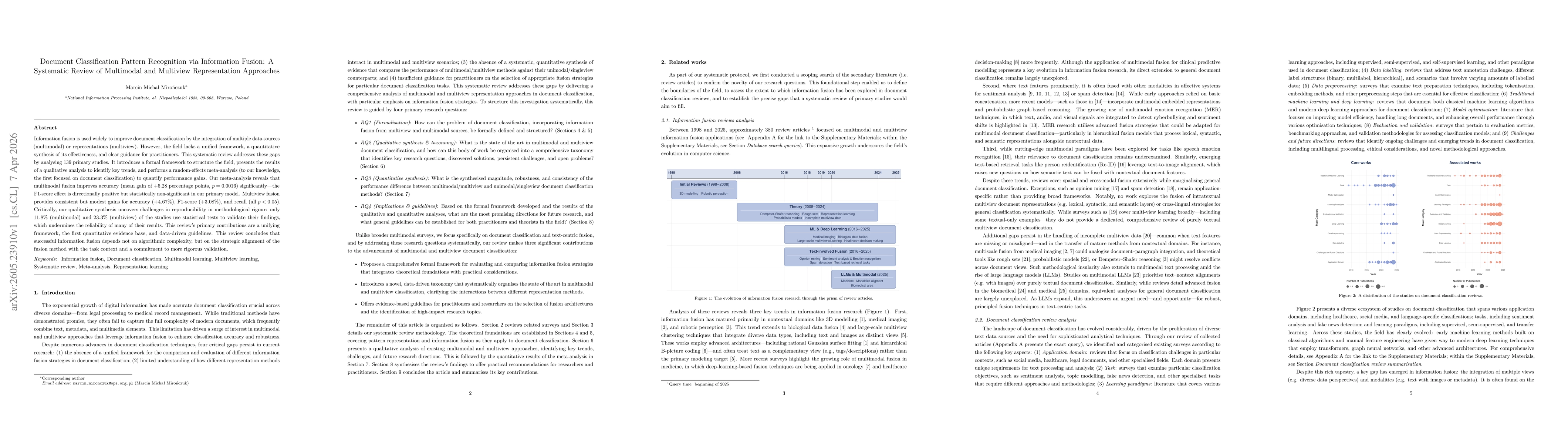 Thumbnail for Document Classification Pattern Recognition via Information Fusion: A Systematic Review of Multimodal and Multiview Representation Approaches