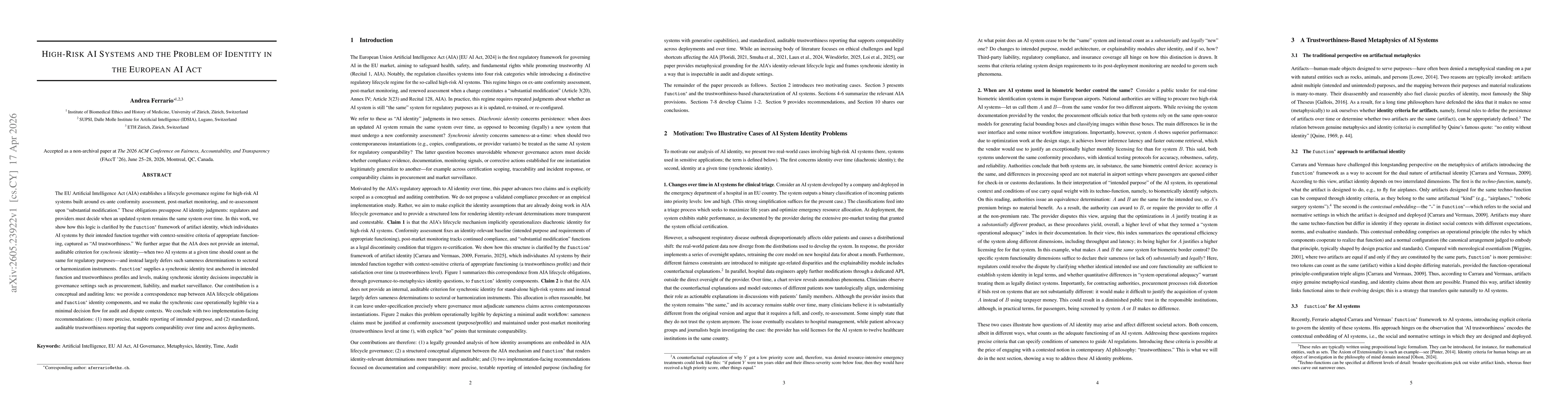 Thumbnail for High-Risk AI Systems and the Problem of Identity in the European AI Act