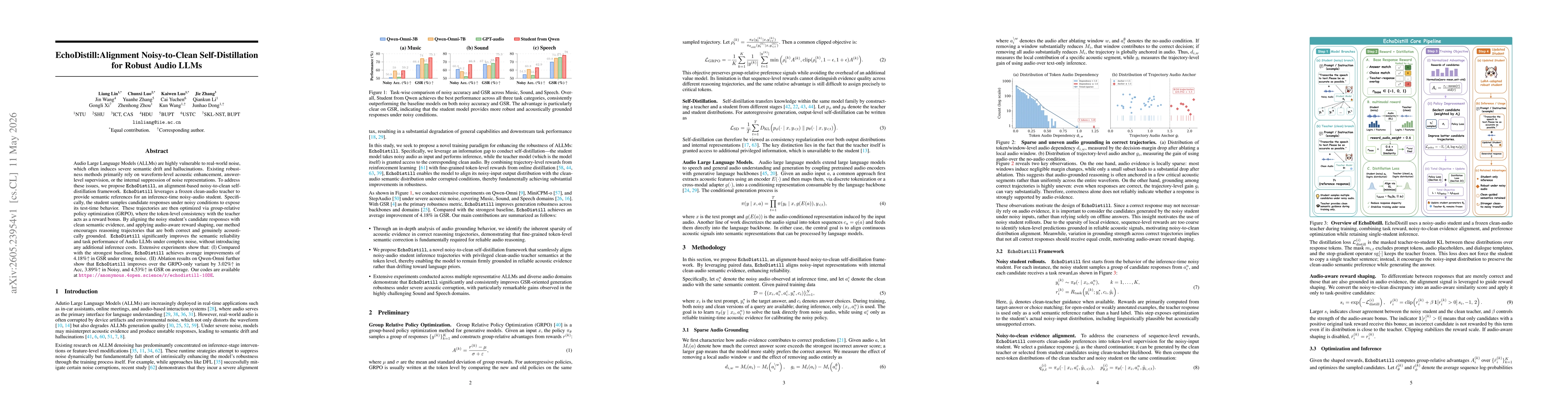 Thumbnail for EchoDistill:Alignment Noisy-to-Clean Self-Distillation for Robust Audio LLMs