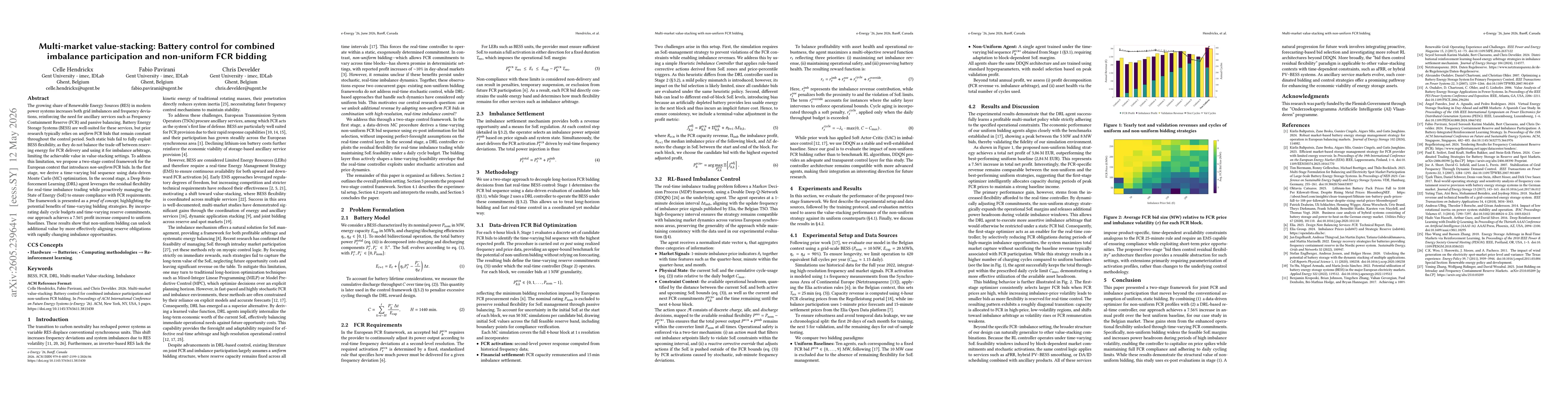 Thumbnail for Multi-market value-stacking: Battery control for combined imbalance participation and non-uniform FCR bidding