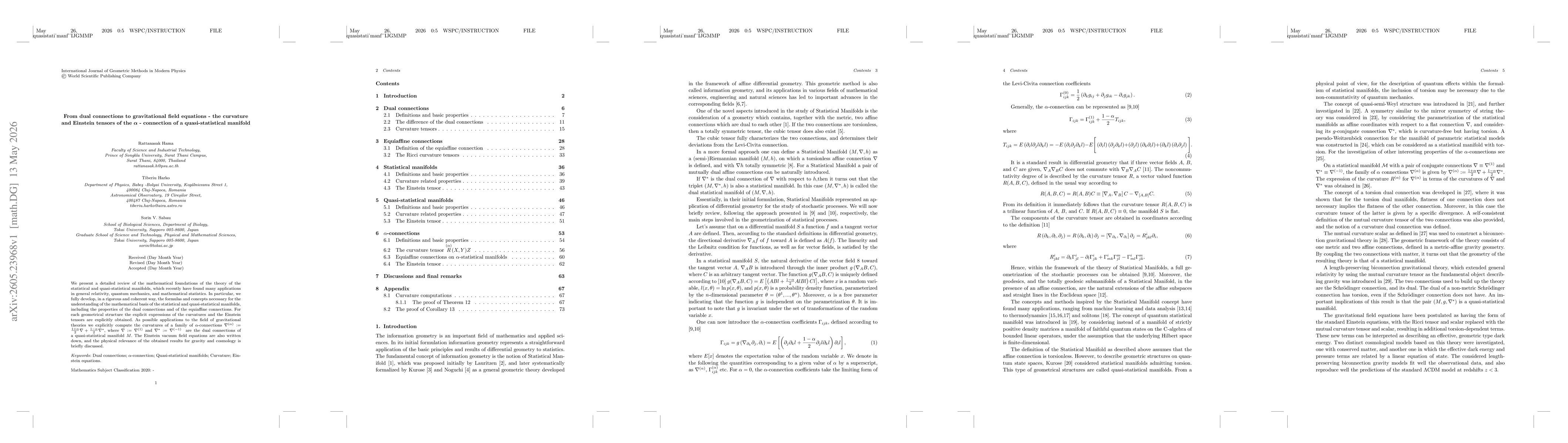 Thumbnail for From dual connections to gravitational field equations -- the curvature and Einstein tensors of the $α$ - connection of a quasi-statistical manifold