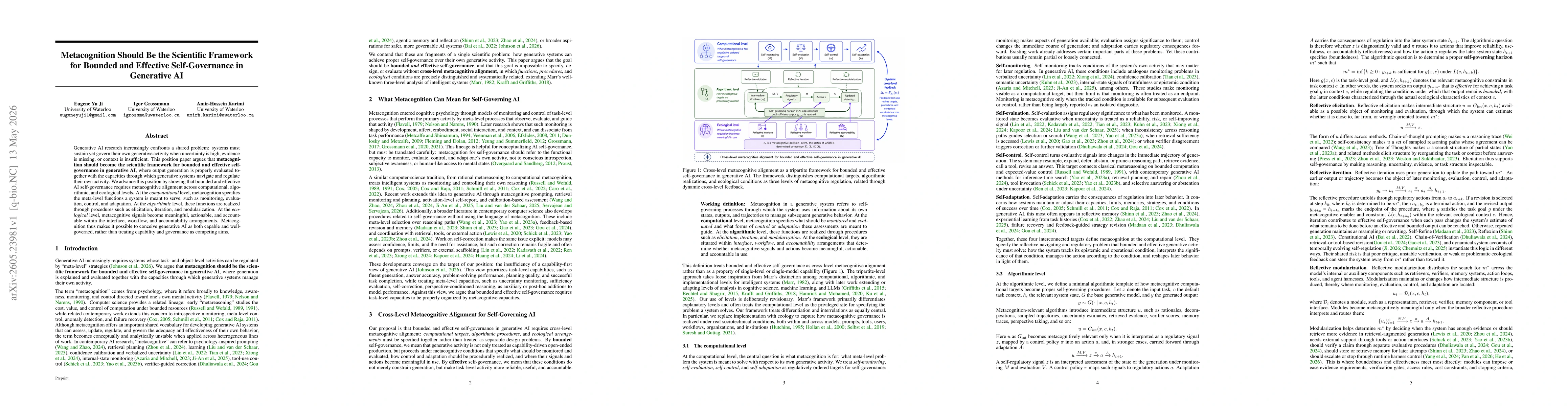 Thumbnail for Metacognition Should Be the Scientific Framework for Bounded and Effective Self-Governance in Generative AI