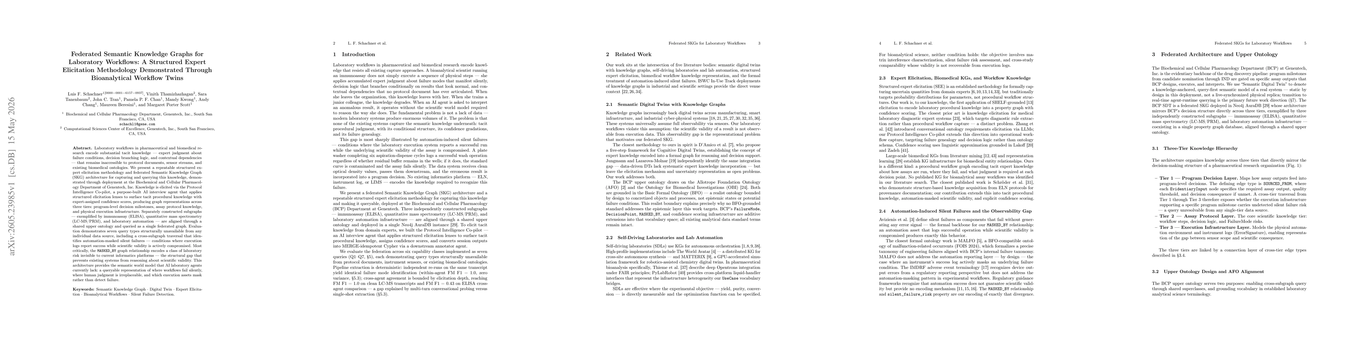 Thumbnail for Federated Semantic Knowledge Graphs for Laboratory Workflows: A Structured Expert Elicitation Methodology Demonstrated Through Bioanalytical Workflow Twins