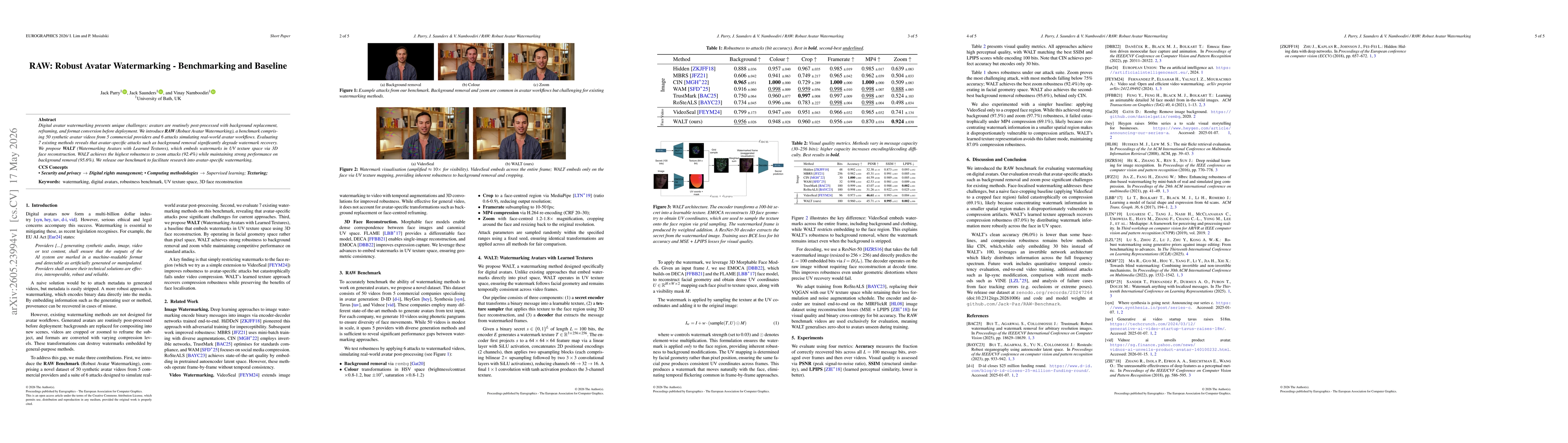 Thumbnail for RAW: Robust Avatar Watermarking -- Benchmarking and Baseline