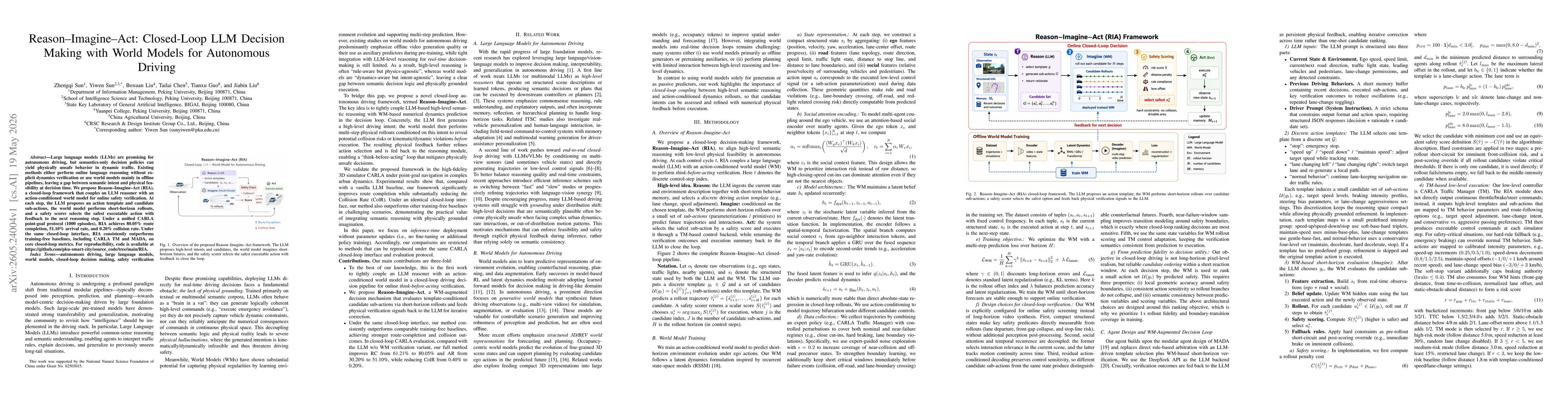 Thumbnail for Reason--Imagine--Act: Closed-Loop LLM Decision Making with World Models for Autonomous Driving