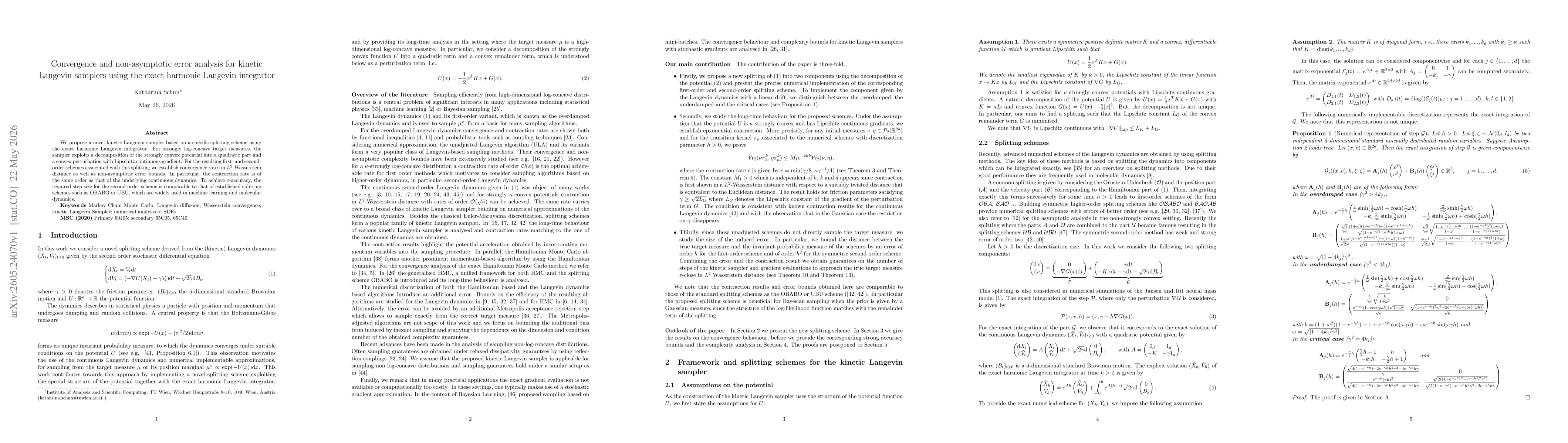 Thumbnail for Convergence and non-asymptotic error analysis for kinetic Langevin samplers using the exact harmonic Langevin integrator