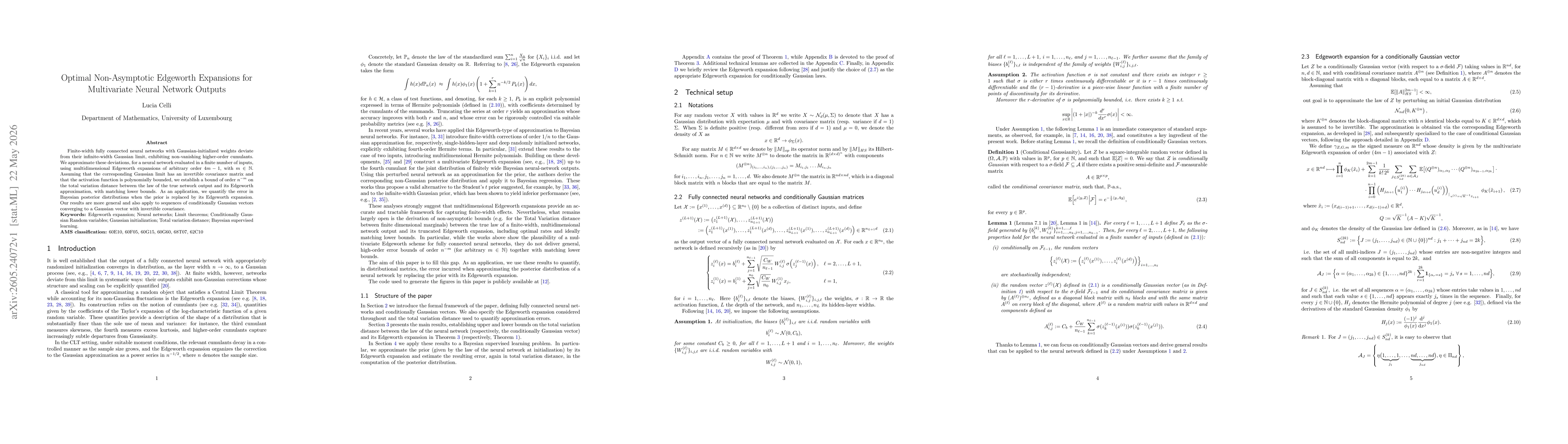 Thumbnail for Optimal Non-Asymptotic Edgeworth Expansions for Multivariate Neural Network Outputs
