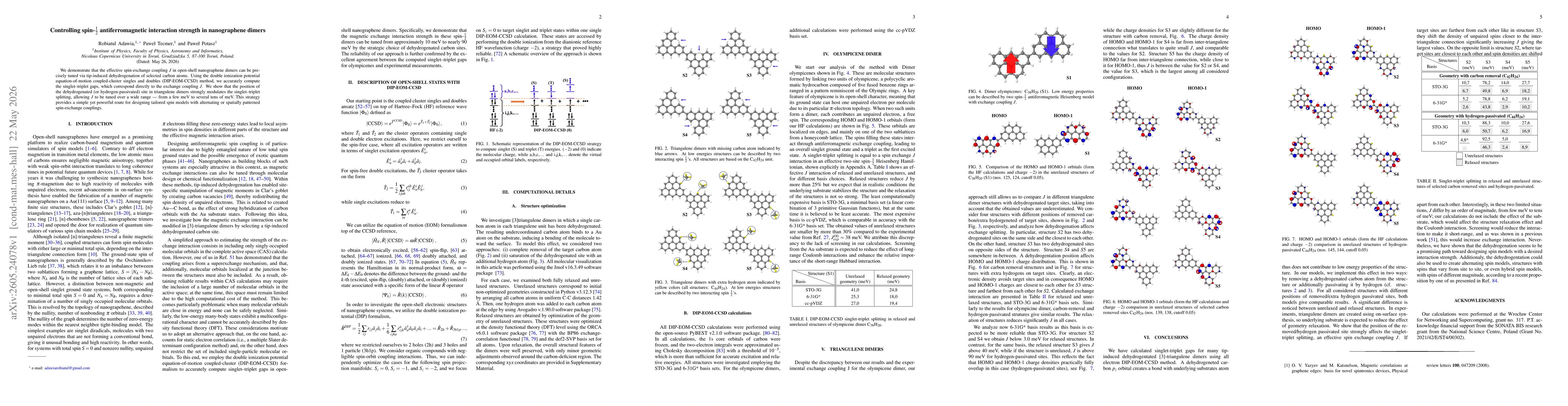 Thumbnail for Controlling spin-$\frac 12$ antiferromagnetic interaction strength in nanographene dimers