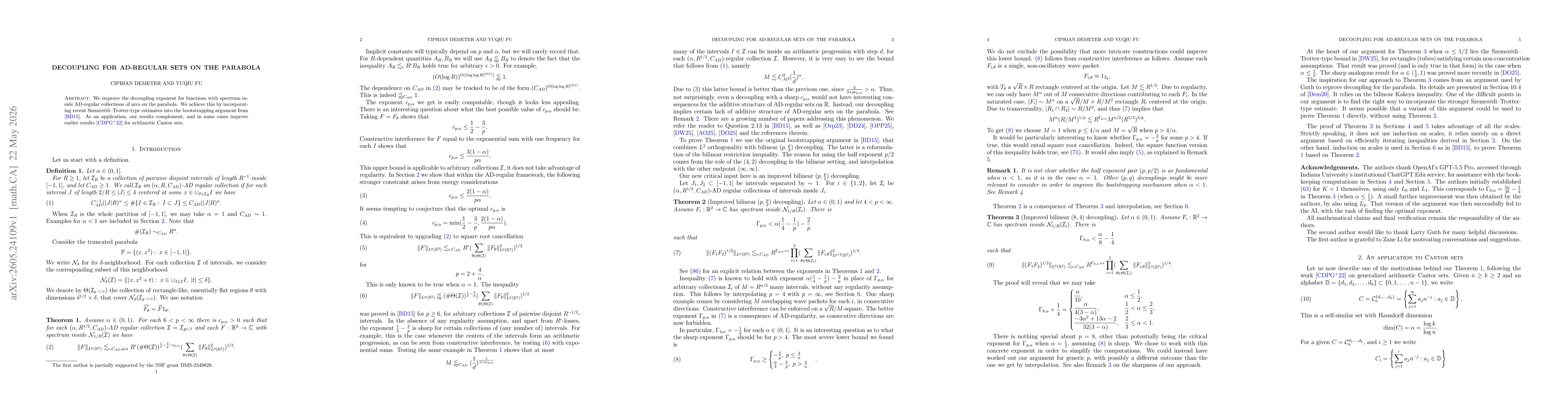 Thumbnail for Decoupling for AD-regular sets on the parabola