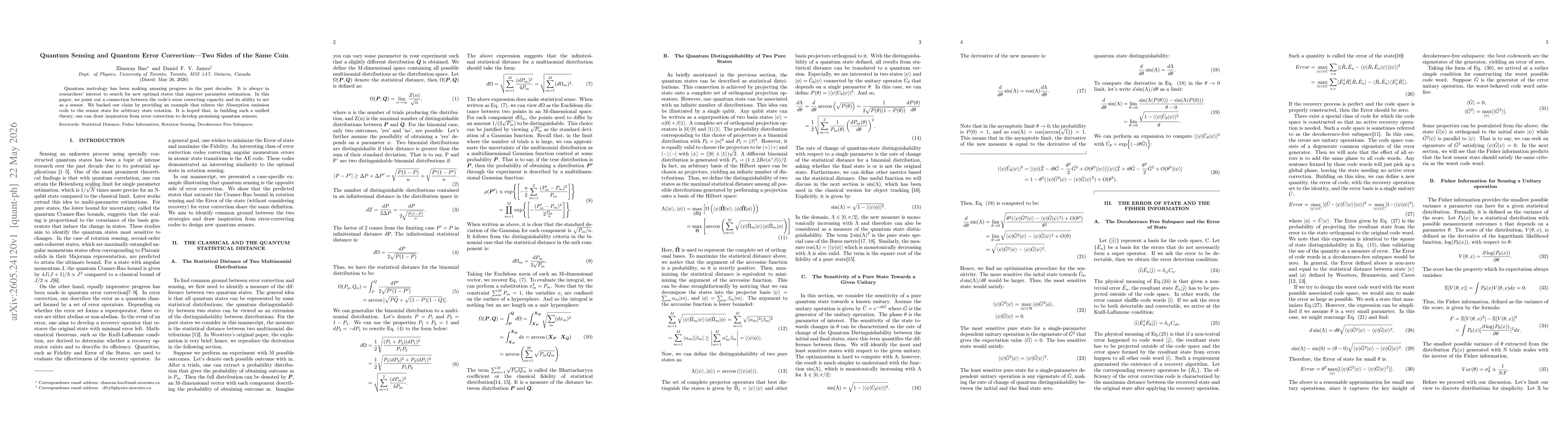 Thumbnail for Quantum Sensing and Quantum Error Correction: Two Sides of the Same Coin