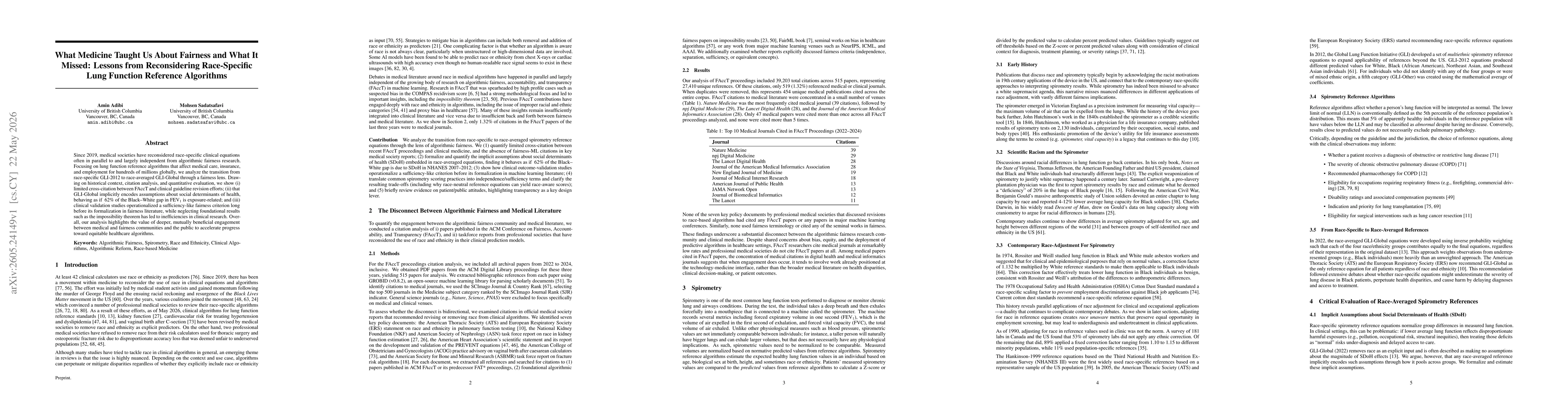 Thumbnail for What Medicine Taught Us About Fairness and What It Missed: Lessons from Reconsidering Race-Specific Lung Function Reference Algorithms