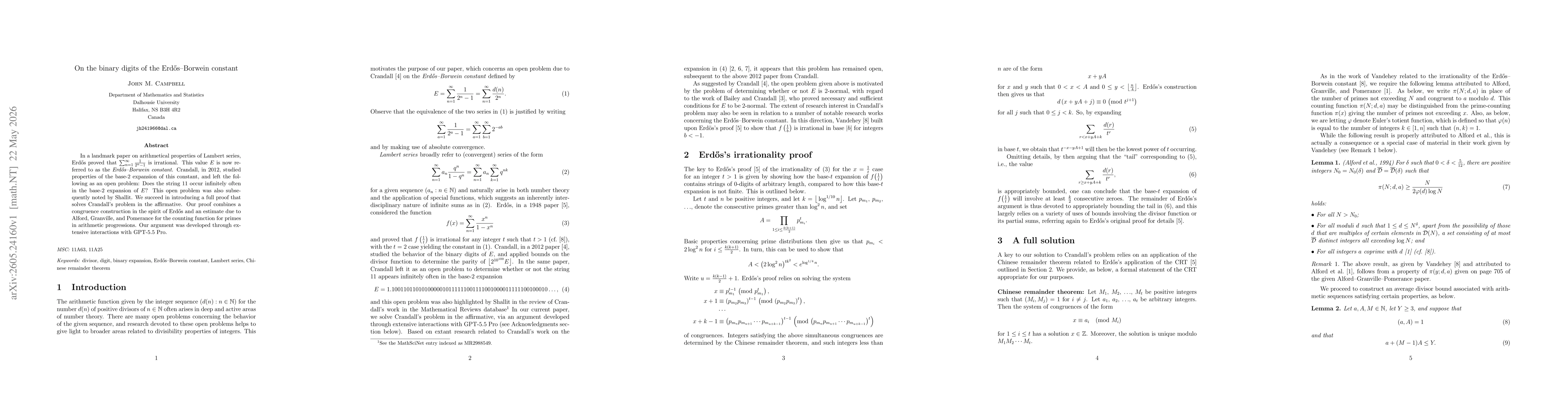 Thumbnail for On the binary digits of the Erdős-Borwein constant