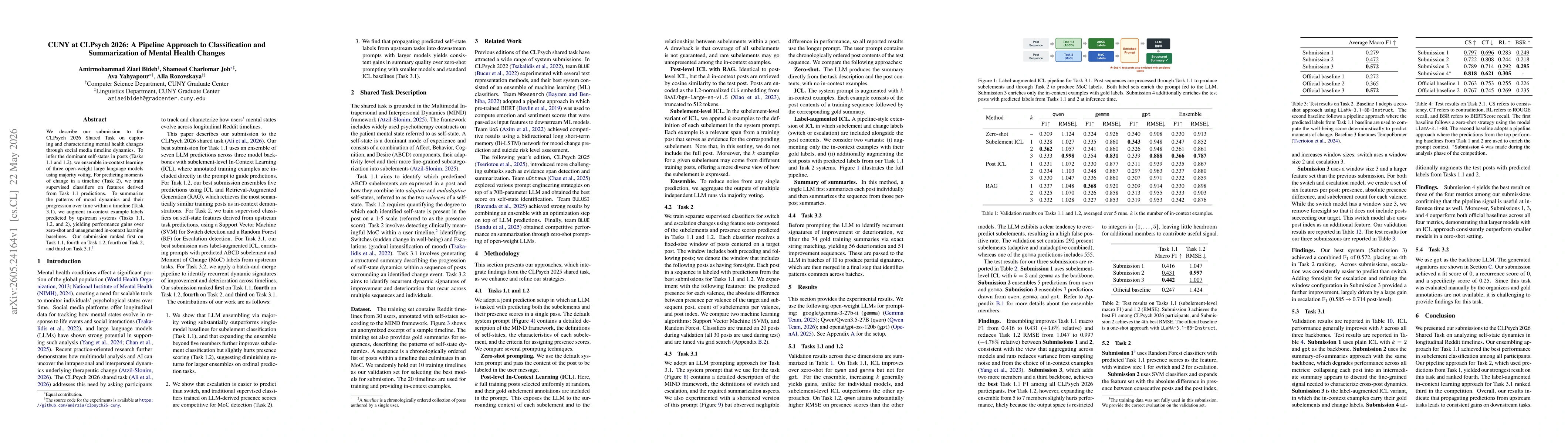 Thumbnail for CUNY at CLPsych 2026: A Pipeline Approach to Classification and Summarization of Mental Health Changes