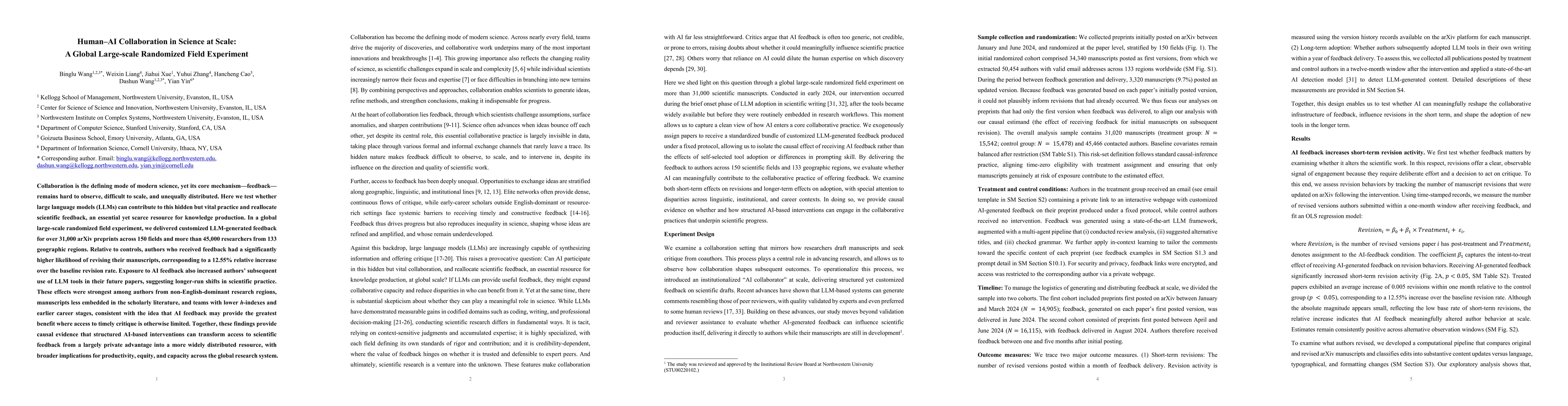 Thumbnail for Human-AI Collaboration in Science at Scale: A Global Large-scale Randomized Field Experiment