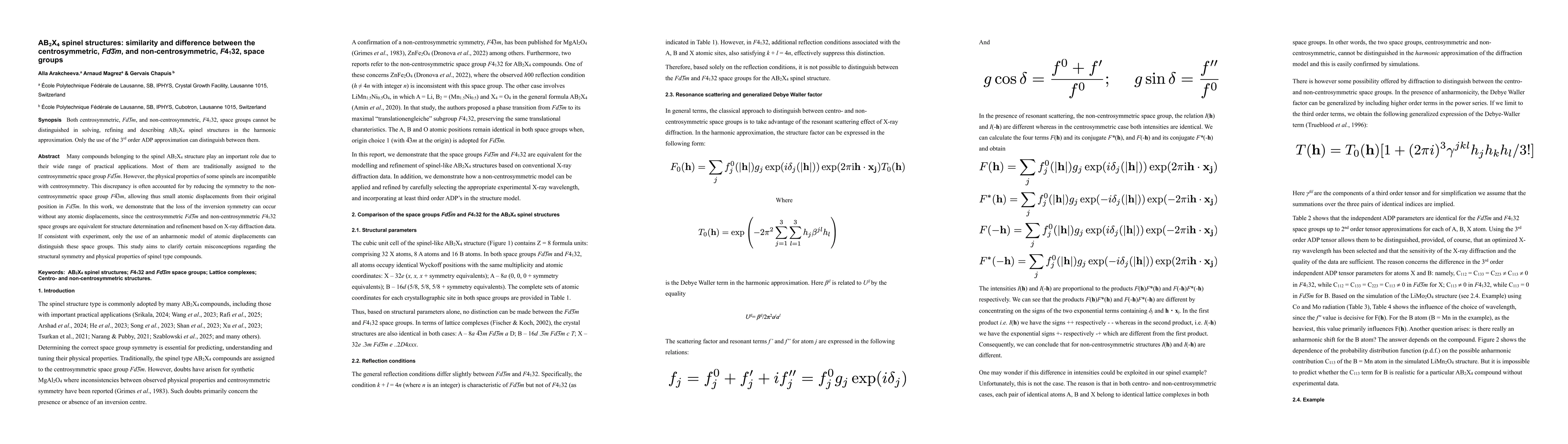 Thumbnail for AB2X4 spinel structures: similarity and difference between the centrosymmetric, Fd-3m, and non-centrosymmetric, F4132, space groups