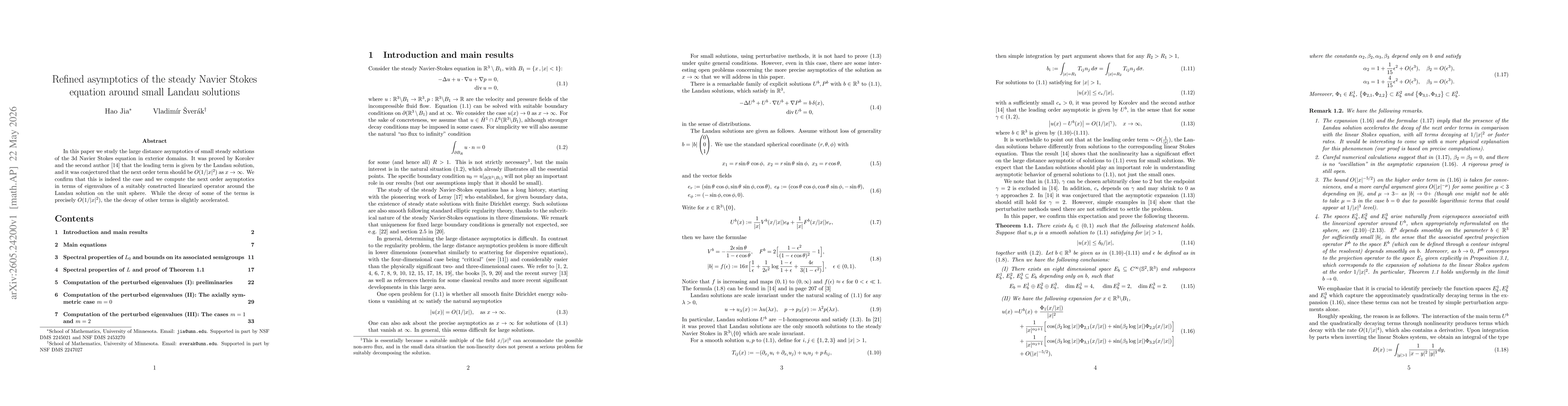 Thumbnail for Refined asymptotics of the steady Navier Stokes equation around small Landau solutions