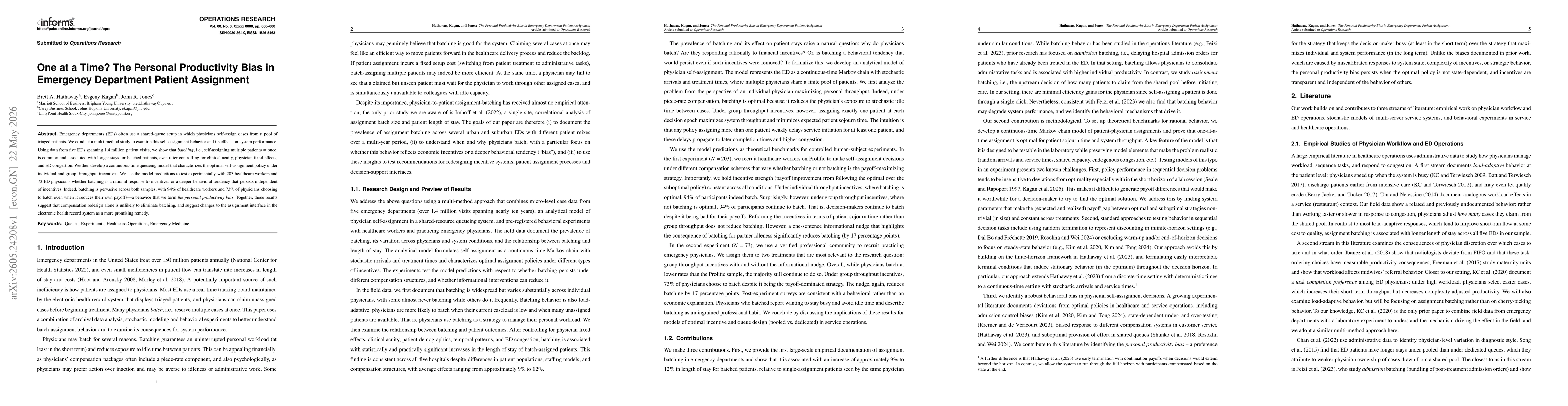 Thumbnail for One at a Time? The Personal Productivity Bias in Emergency Department Patient Assignment