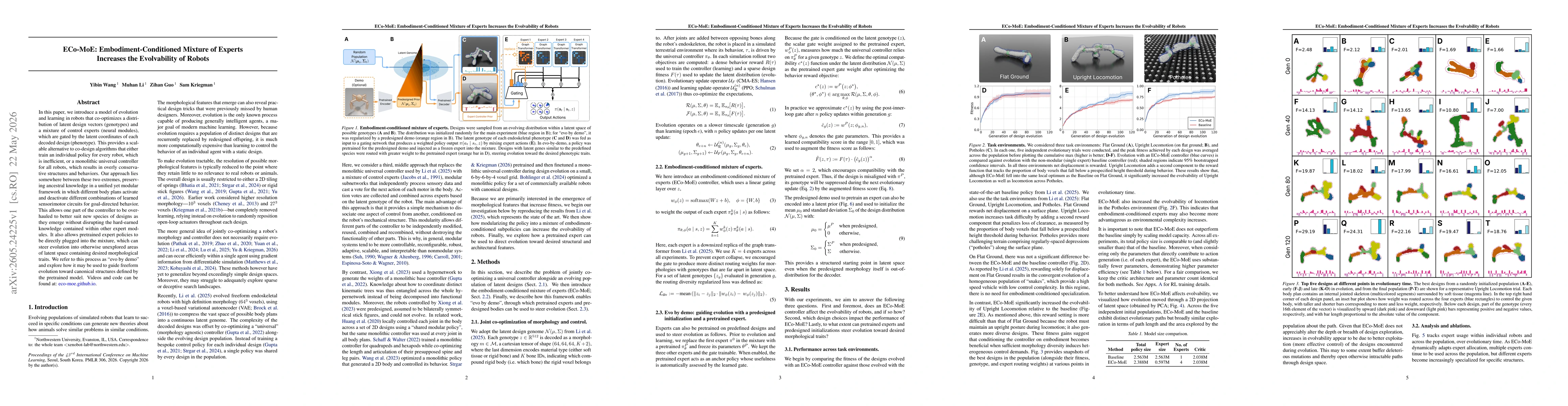 Thumbnail for ECo-MoE: Embodiment-Conditioned Mixture of Experts Increases the Evolvability of Robots