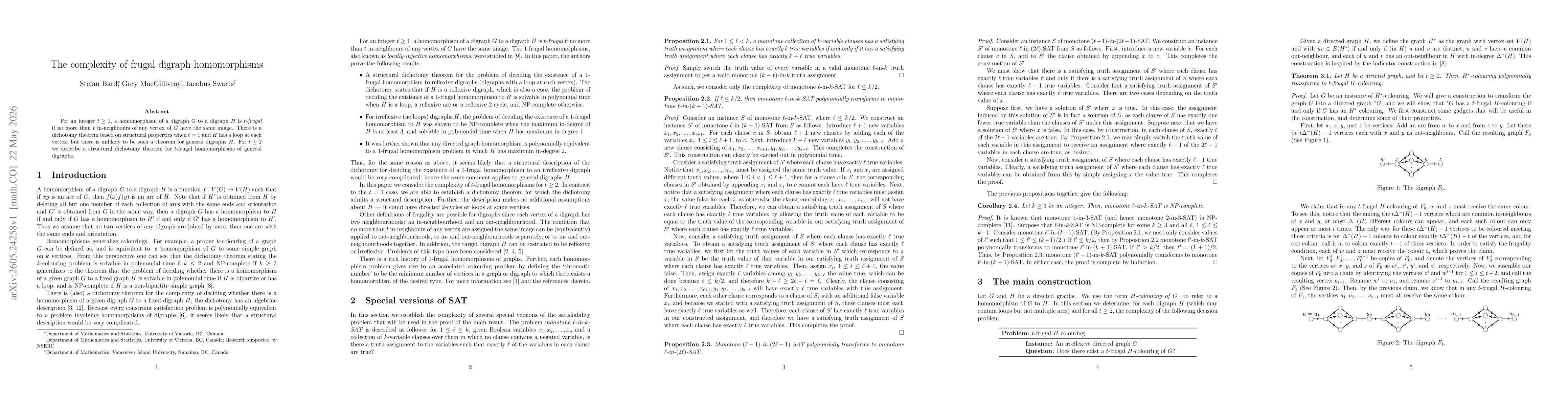 Thumbnail for The complexity of frugal digraph homomorphisms