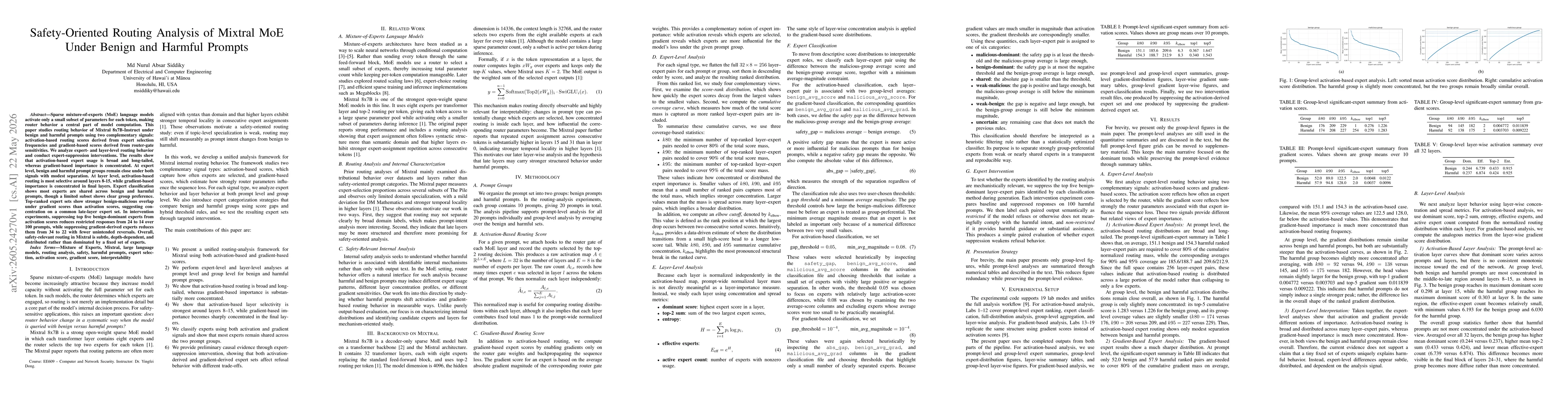 Thumbnail for Safety-Oriented Routing Analysis of Mixtral MoE Under Benign and Harmful Prompts