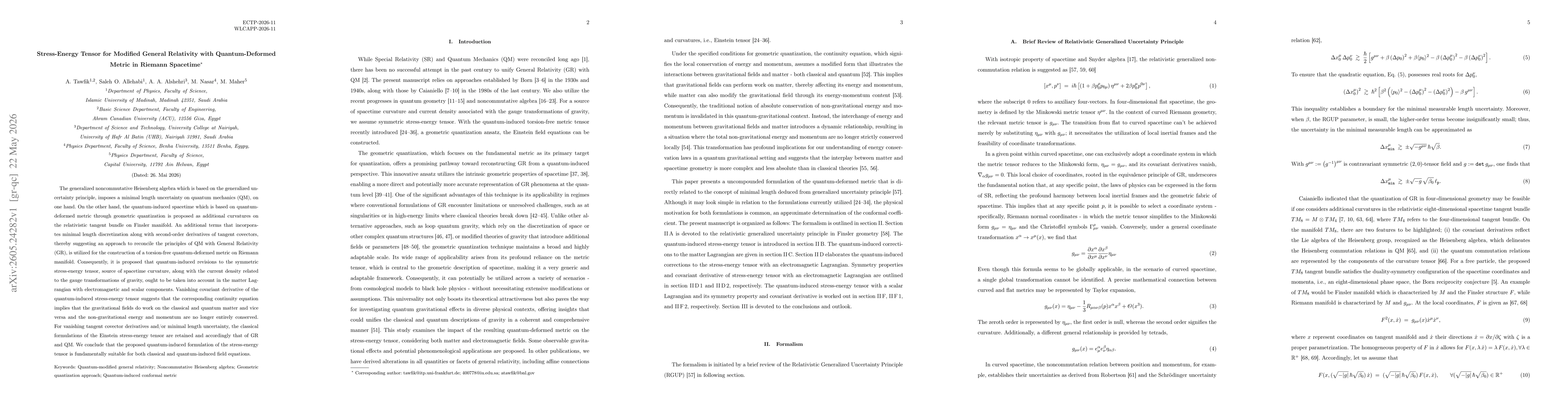 Thumbnail for Stress-Energy Tensor for Modified General Relativity with Quantum-Deformed Metric in Riemann Spacetime