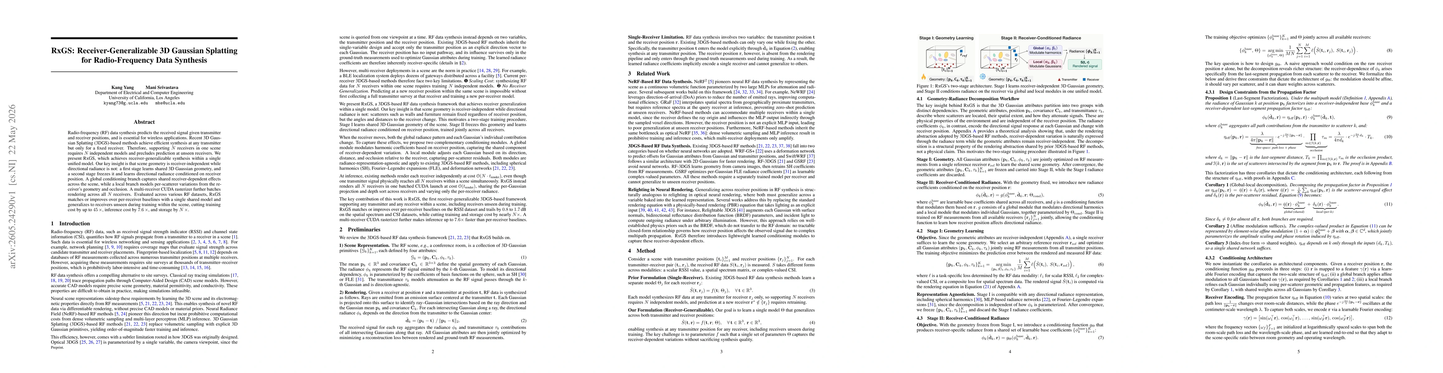 Thumbnail for RxGS: Receiver-Generalizable 3D Gaussian Splatting for Radio-Frequency Data Synthesis