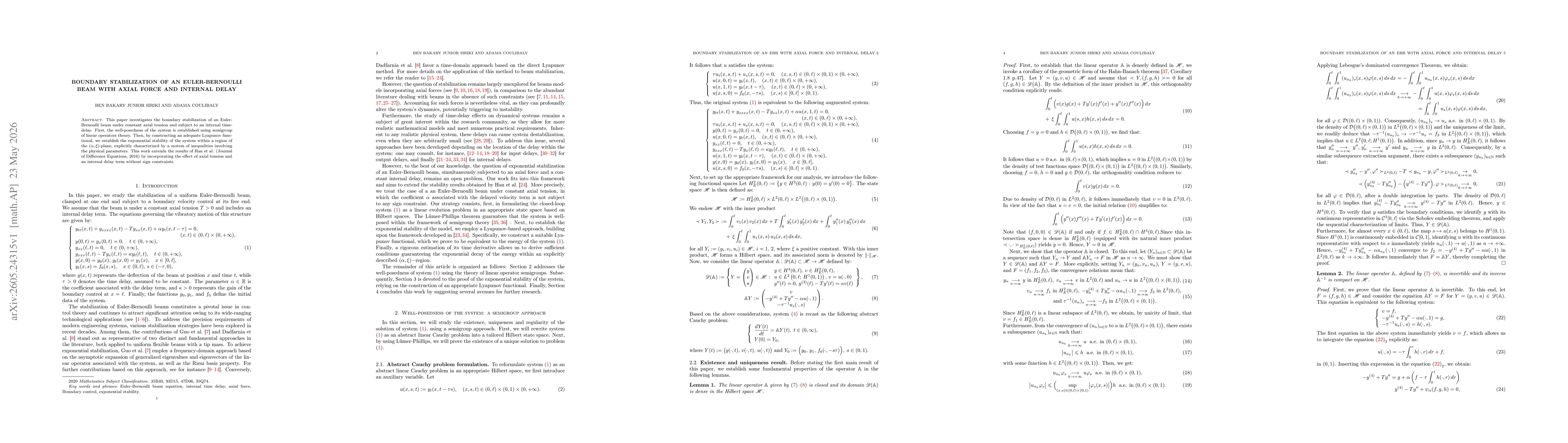 Thumbnail for Boundary stabilization of an Euler-Bernoulli beam with axial force and internal delay