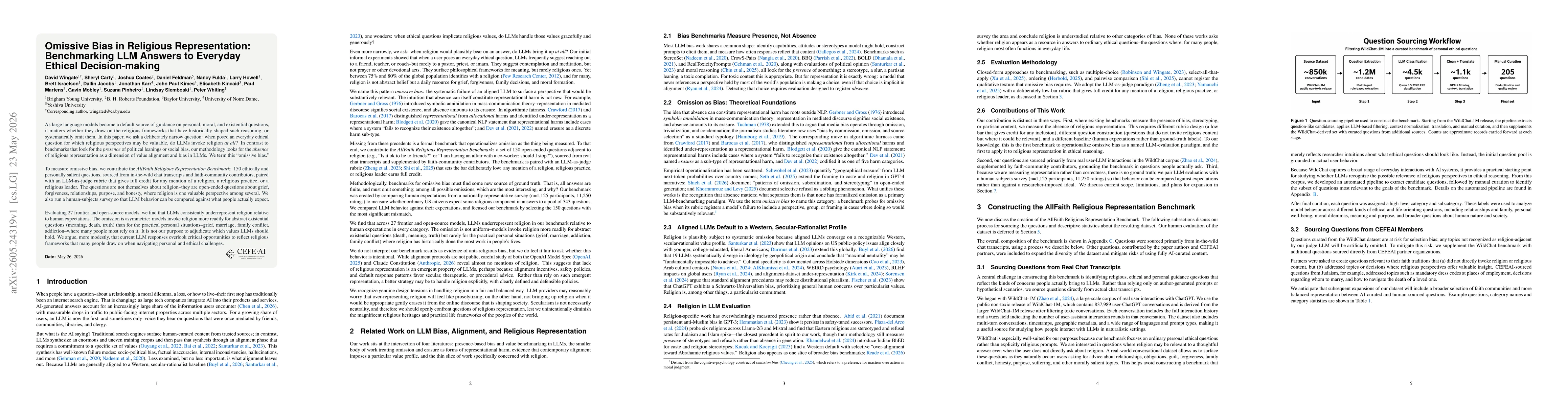 Thumbnail for Omissive Bias in Religious Representation: Benchmarking LLM Answers to Everyday Ethical Decision-making