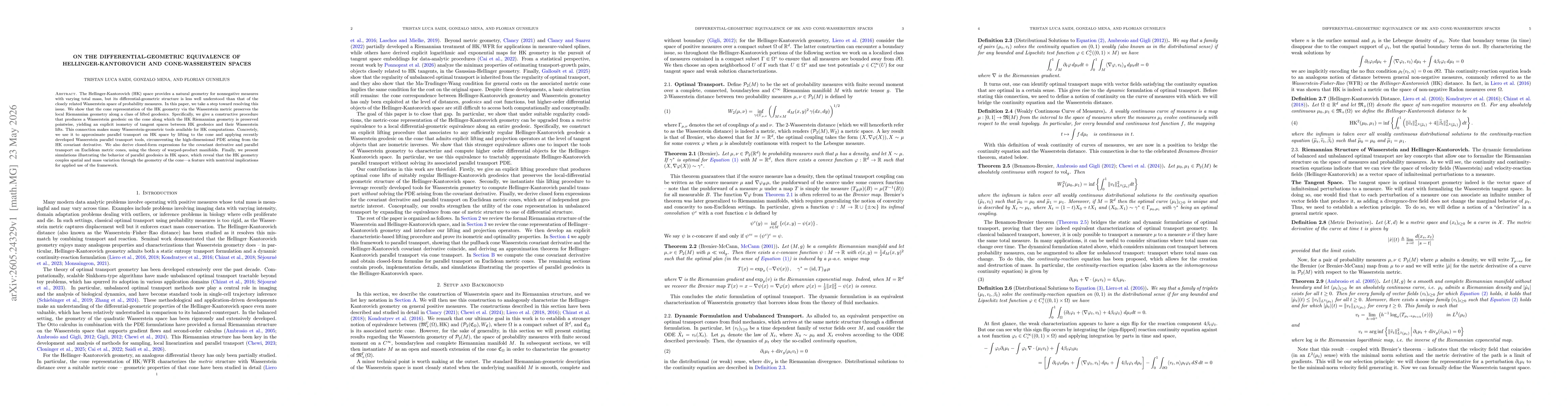 Thumbnail for On the Differential-Geometric Equivalence of Hellinger-Kantorovich and Cone-Wasserstein Spaces