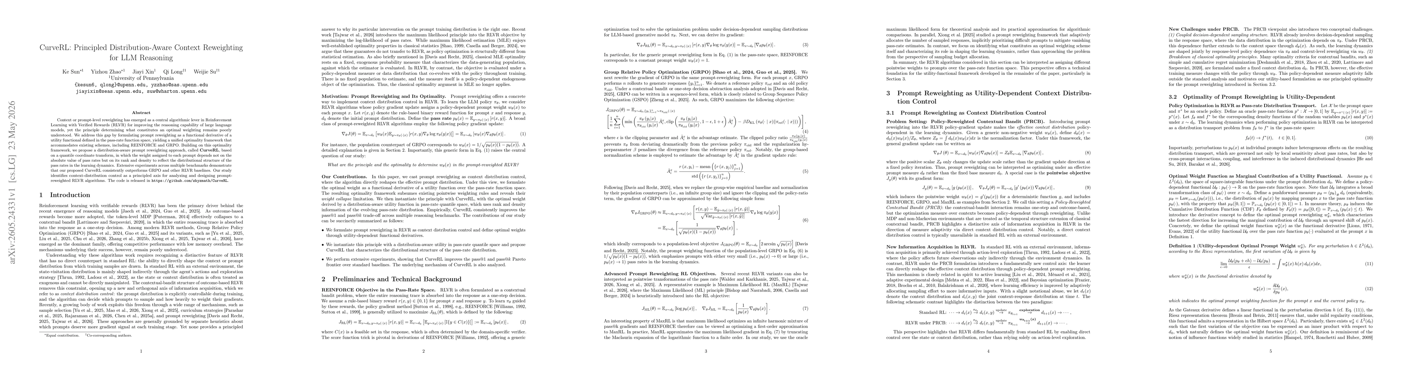 Thumbnail for CurveRL: Principled Distribution-Aware Context Reweighting for LLM Reasoning