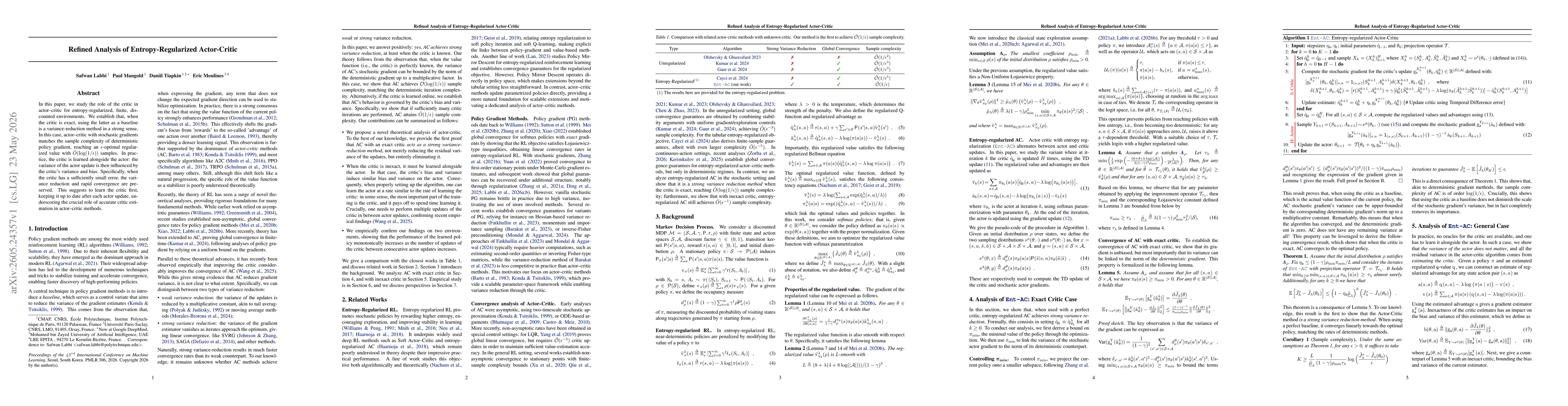 Thumbnail for Refined Analysis of Entropy-Regularized Actor-Critic