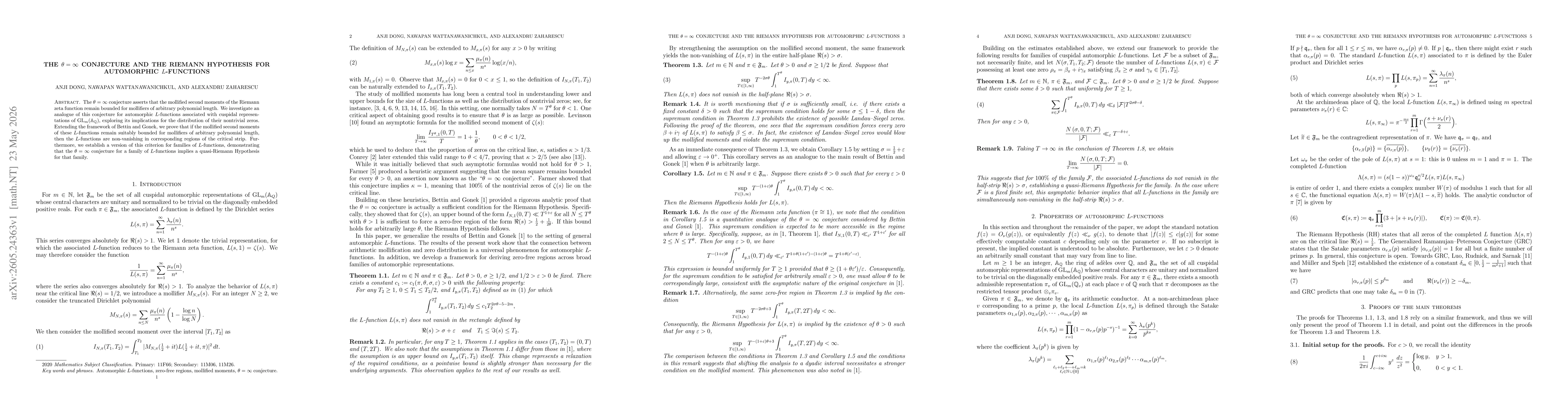 Thumbnail for The $θ= \infty$ Conjecture and the Riemann Hypothesis for Automorphic $L$-functions