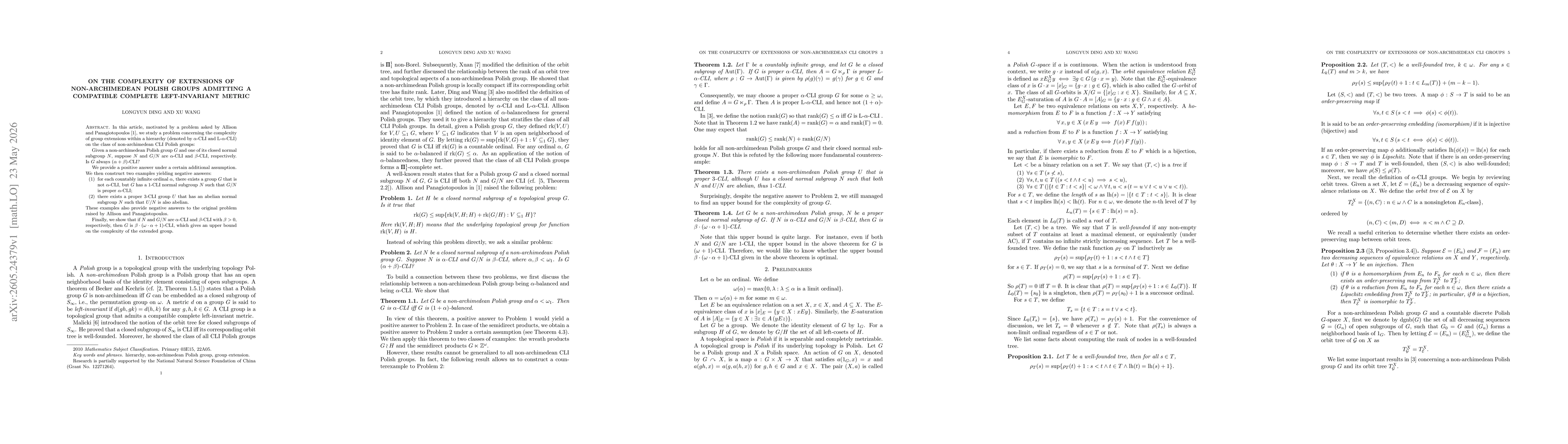 Thumbnail for On the complexity of extensions of non-archimedean Polish groups admitting a compatible complete left-invariant metric