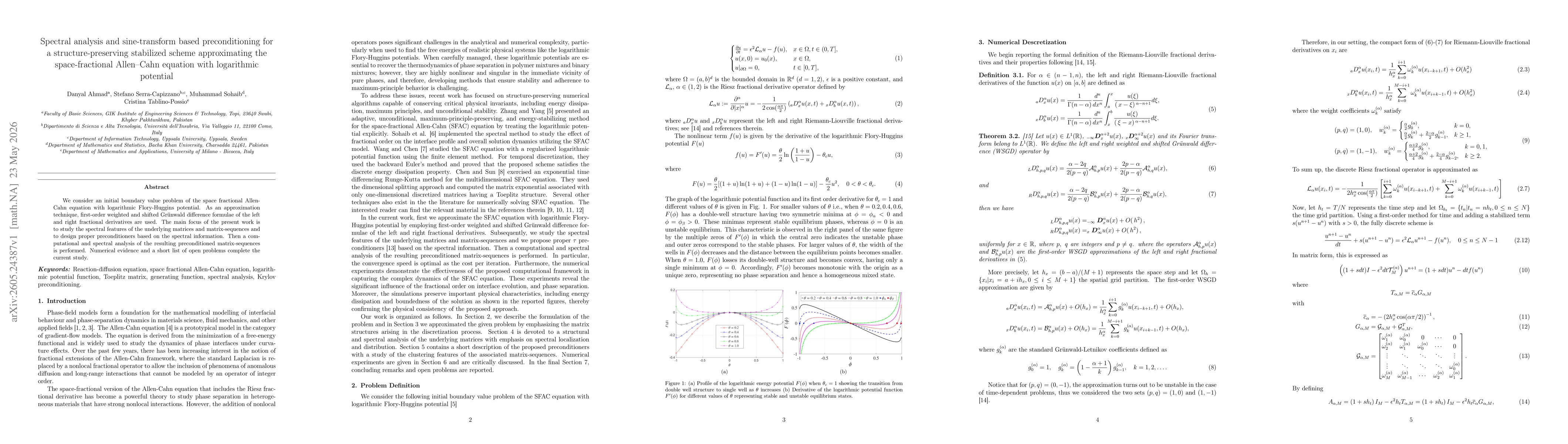 Thumbnail for Spectral analysis and sine transform based preconditioning for a structure preserving stabilized scheme approximating the space-fractional Allen Cahn equation with logarithmic potential