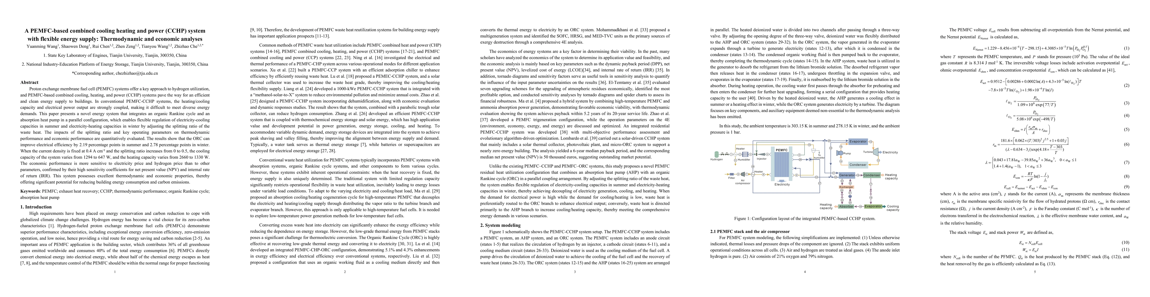Thumbnail for A PEMFC-based combined cooling heating and power (CCHP) system with flexible energy supply: Thermodynamic and economic analyses