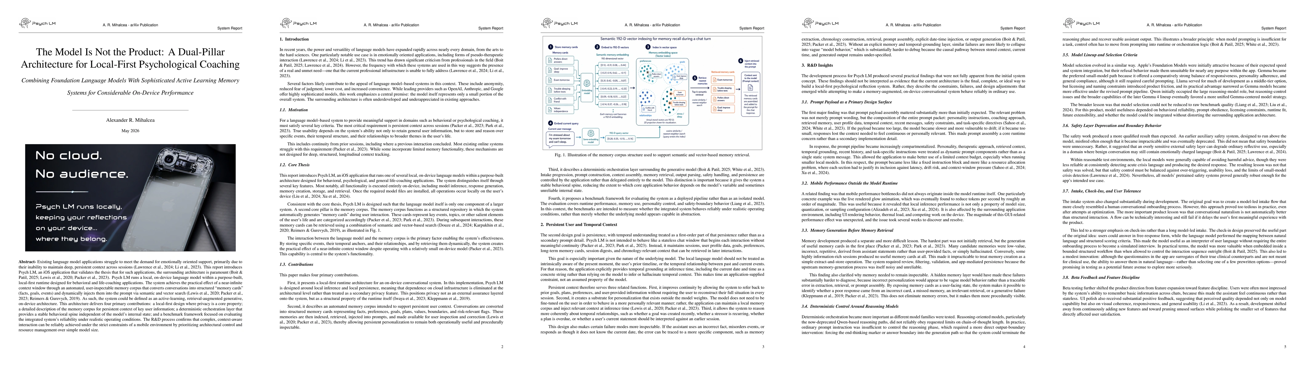 Thumbnail for The Model Is Not the Product: A Dual-Pillar Architecture for Local-First Psychological Coaching