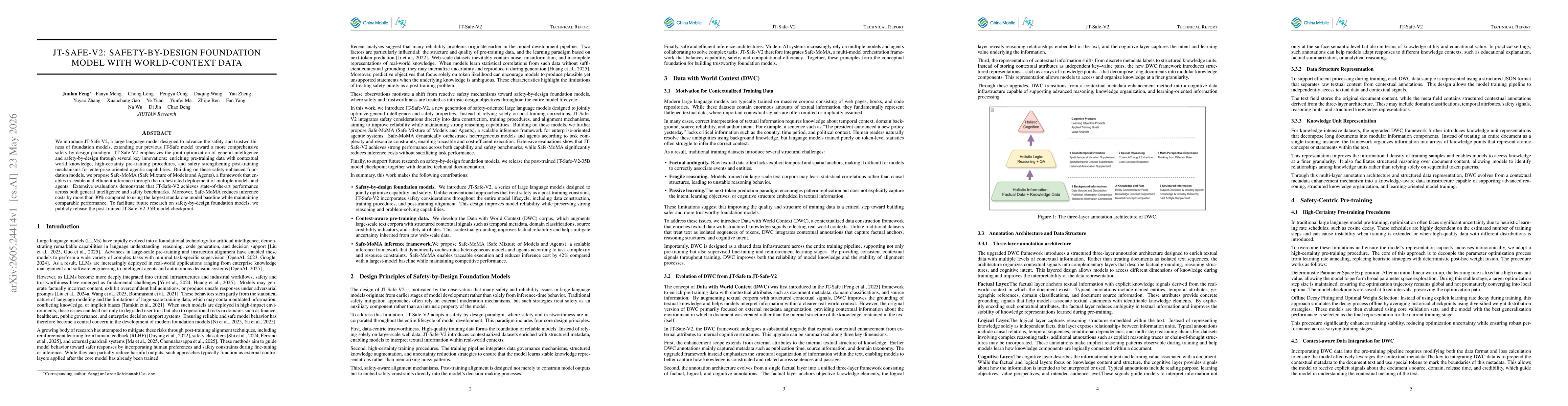 Thumbnail for JT-SAFE-V2: Safety-by-Design Foundation Model with World-Context Data