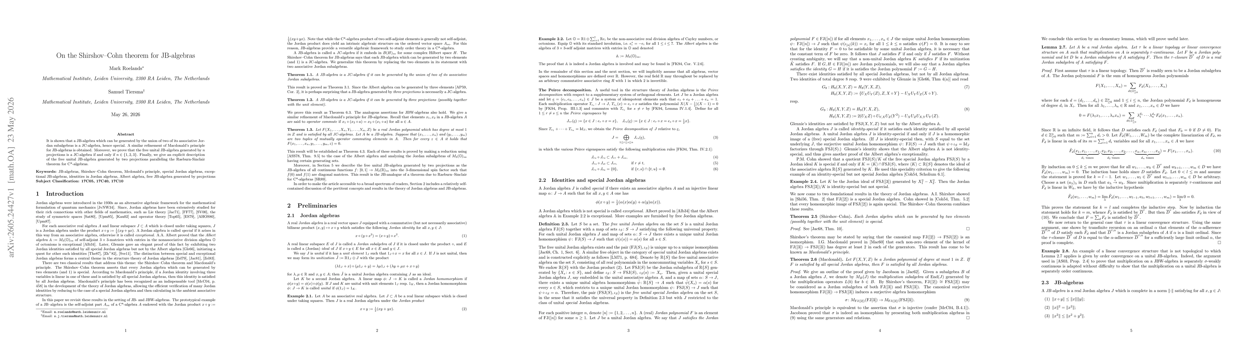 Thumbnail for On the Shirshov--Cohn theorem for JB-algebras