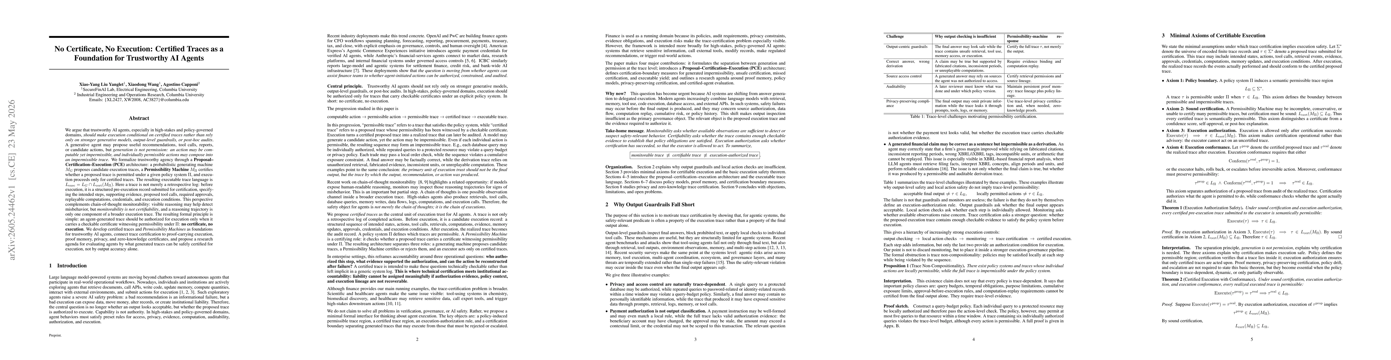 Thumbnail for No Certificate, No Execution: Certified Traces as a Foundation for Trustworthy AI Agents