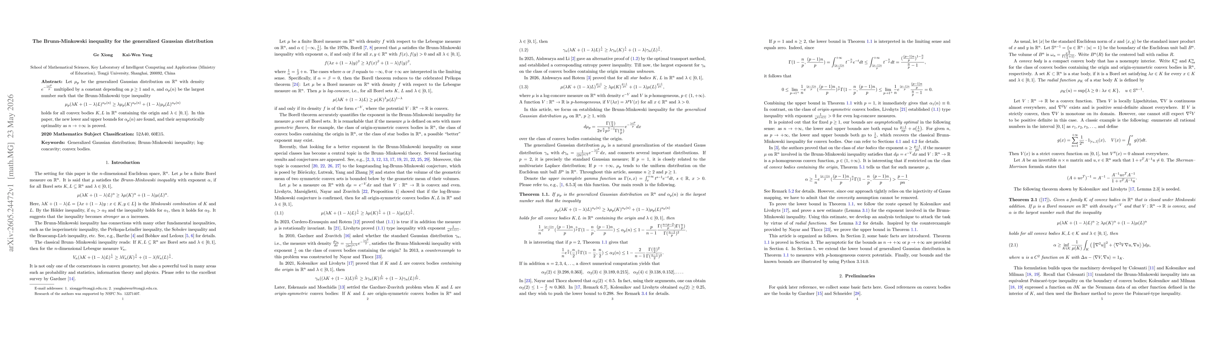 Thumbnail for The Brunn-Minkowski inequality for the generalized Gaussian distribution