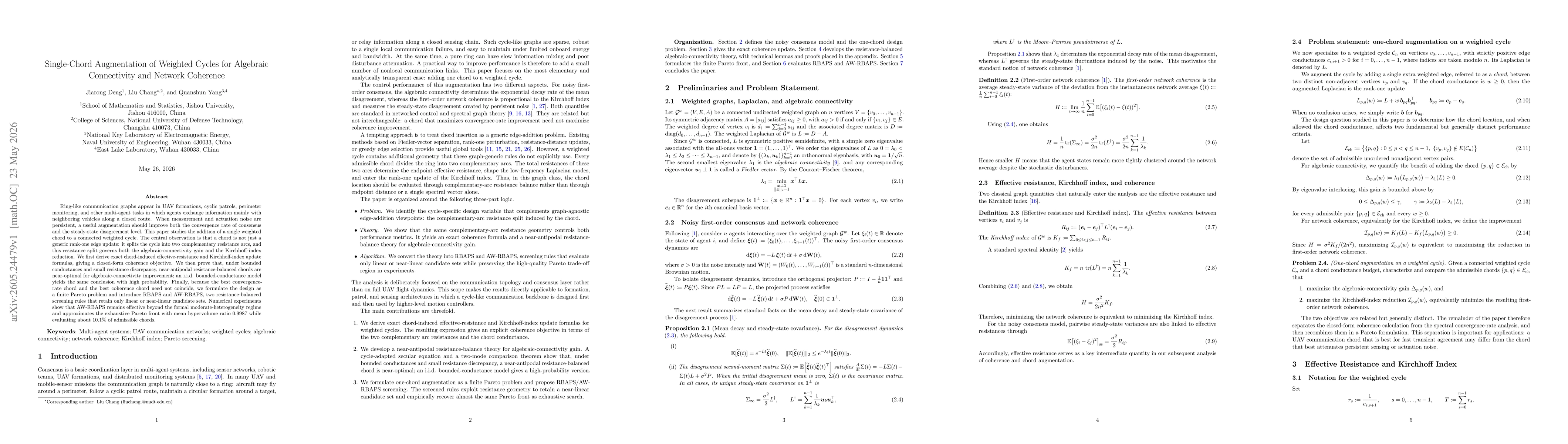 Thumbnail for Single-Chord Augmentation of Weighted Cycles for Algebraic Connectivity and Network Coherence