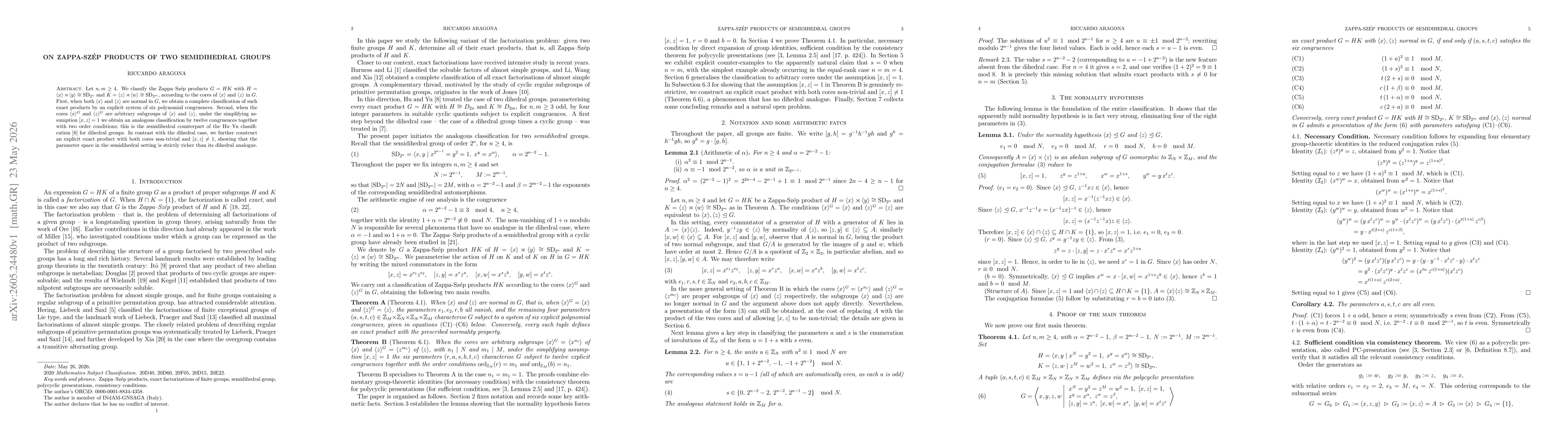 Thumbnail for On Zappa-Szép products of two semidihedral groups