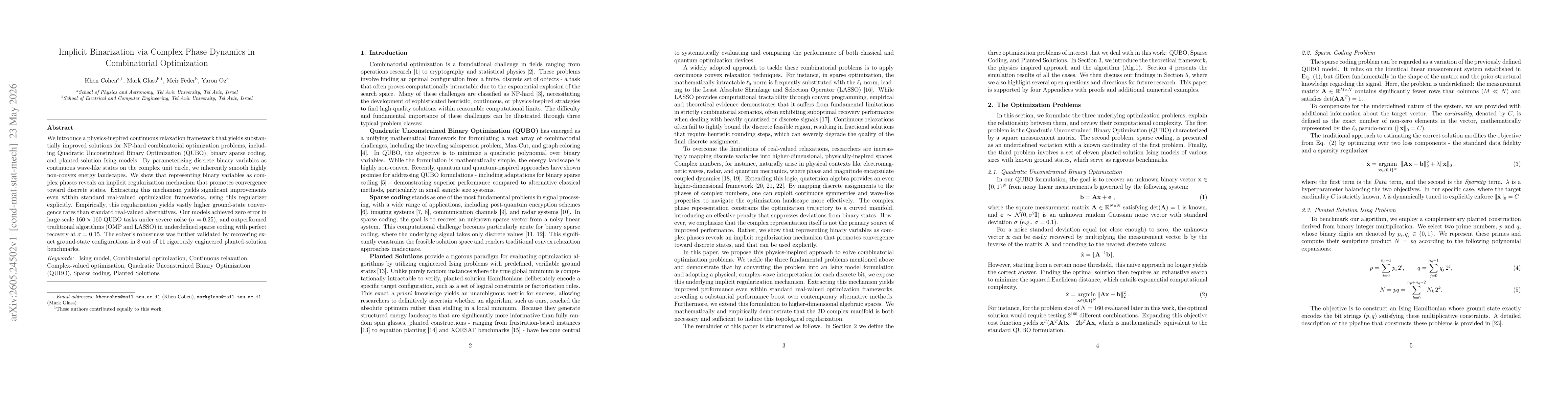 Thumbnail for Implicit Binarization via Complex Phase Dynamics in Combinatorial Optimization