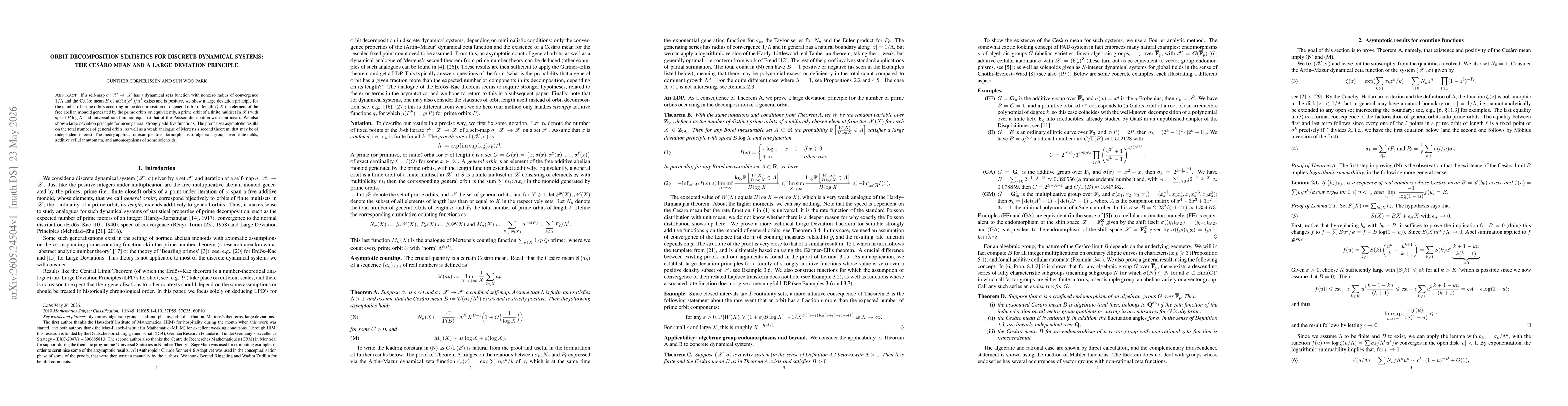 Thumbnail for Orbit decomposition statistics for discrete dynamical systems: the Cesàro mean and a large deviation principle