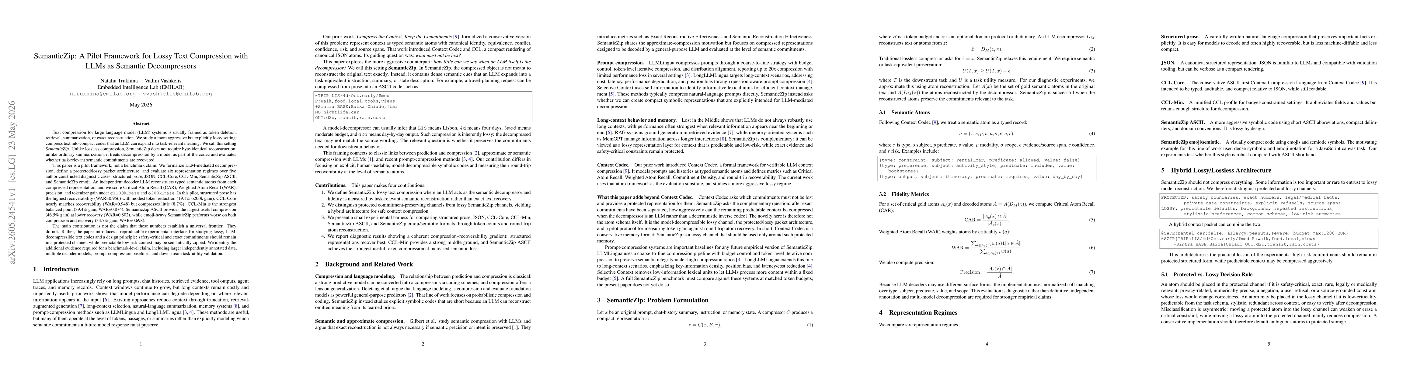 Thumbnail for SemanticZip: A Pilot Framework for Lossy Text Compression with LLMs as Semantic Decompressors