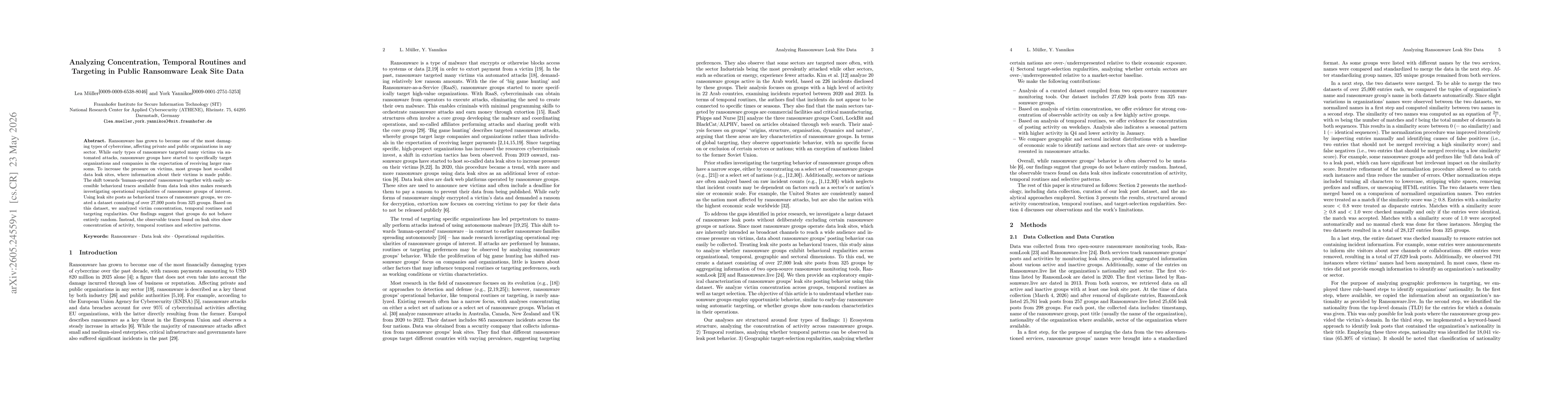 Thumbnail for Analyzing Concentration, Temporal Routines and Targeting in Public Ransomware Leak Site Data