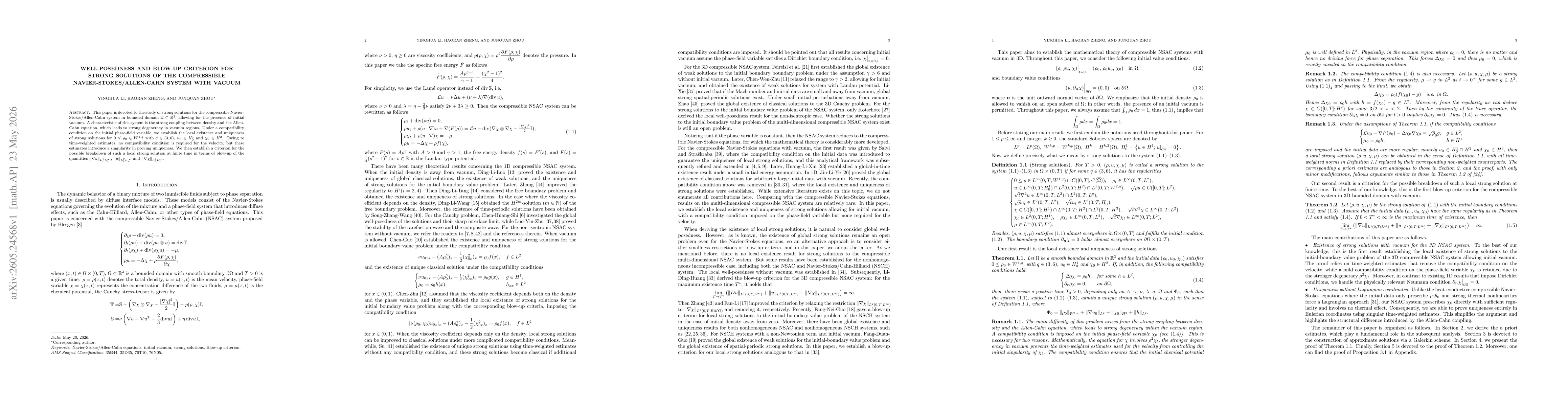 Thumbnail for Well-posedness and blow-up criterion for strong solutions of the compressible Navier-Stokes/Allen-Cahn system with vacuum