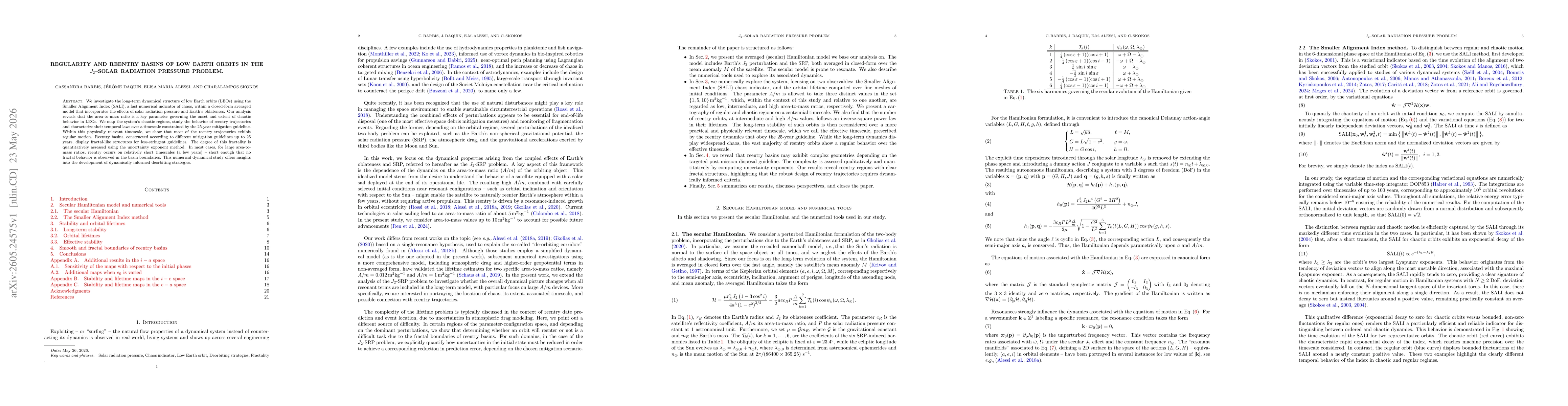 Thumbnail for Regularity and reentry basins of low Earth orbits in the $J_{2}$-solar radiation pressure problem